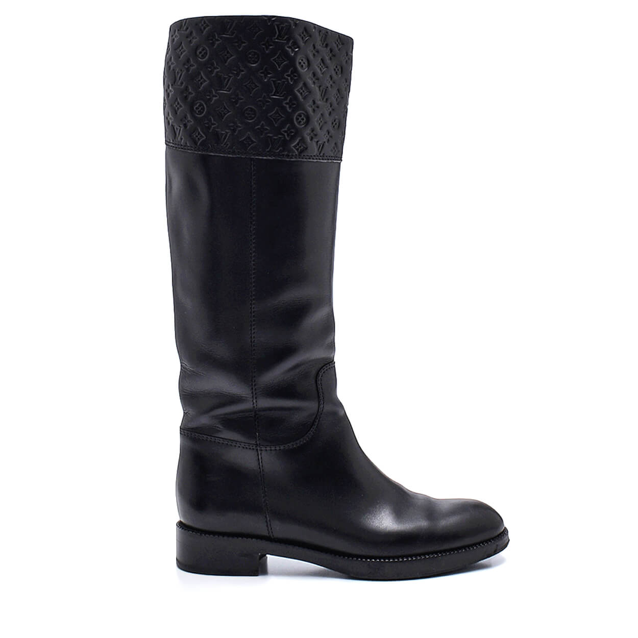 Louis Vuitton - Black Leather Monogram Embossed Riding Boots